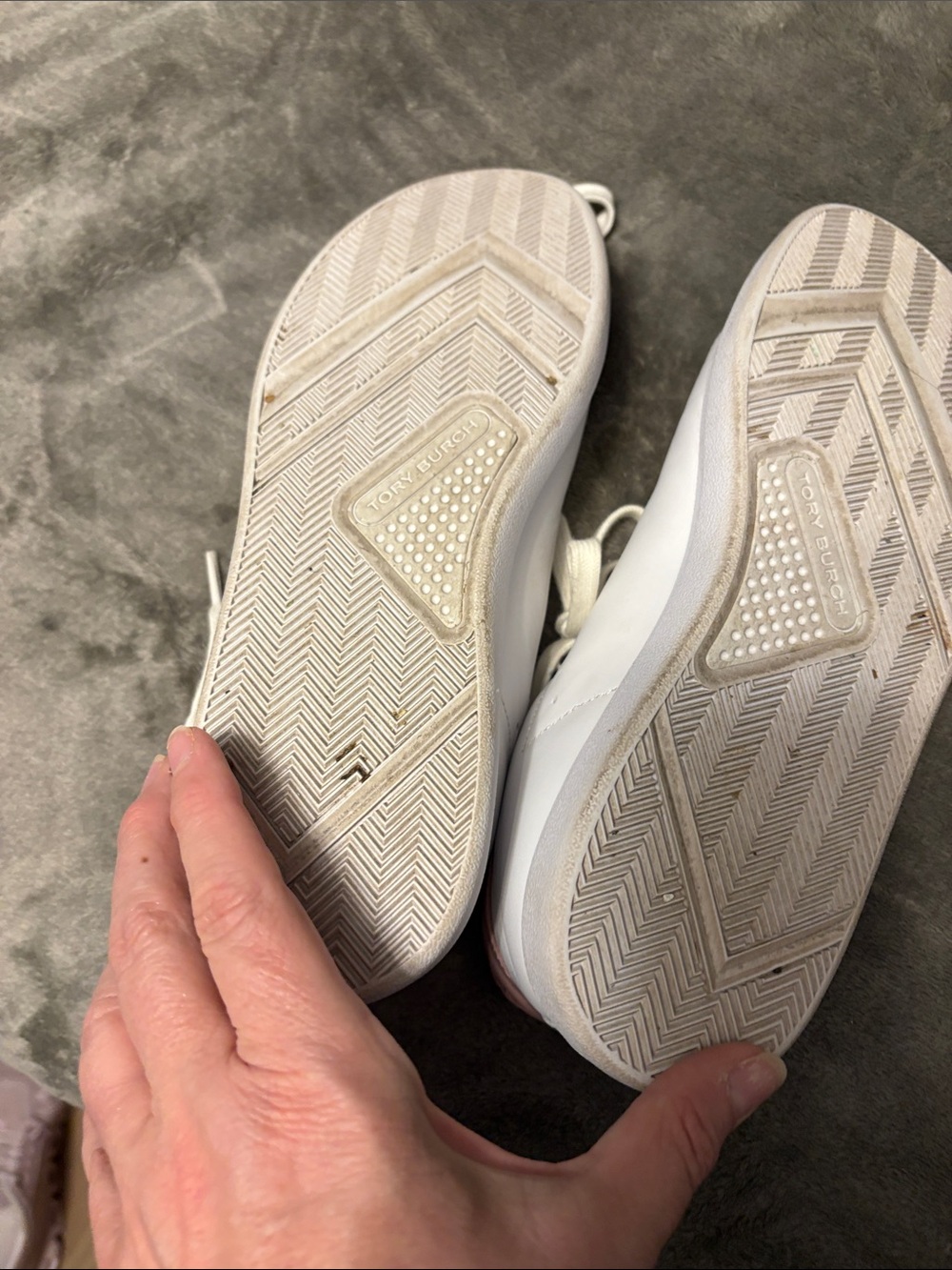 Tory Burch White Leather Sneakers with Pink Heel - Picture 4 of 5